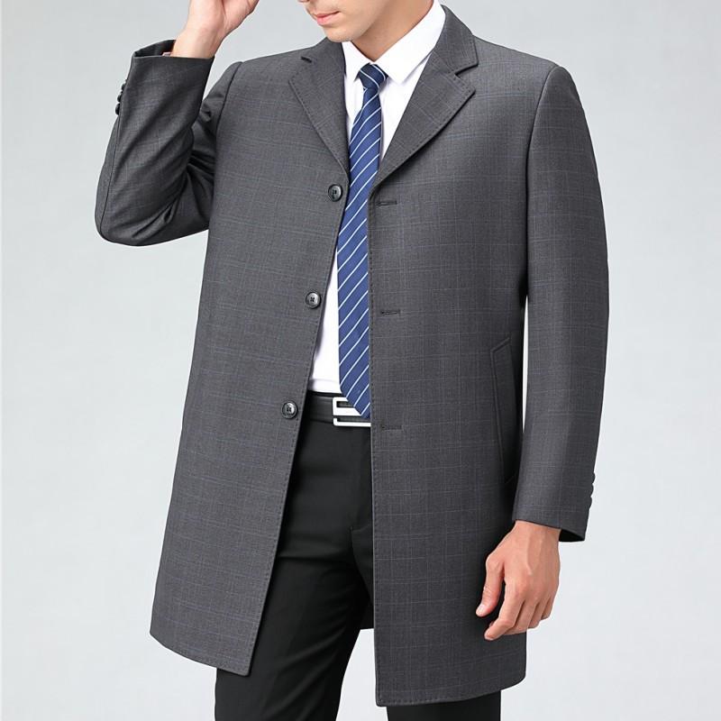 Высококачественная шерстяная ветровка для мужчин средней длины на весну и осень для мужчин среднего и пожилого возраста, пиджак с воротником больших размеров