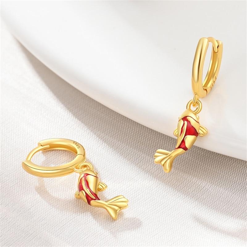 100% 925 Silver Chameleon Dragonfly Butterfly Earrings Golden Koi Ladybug Earrings For Women Fashion S925 Party Jewelry