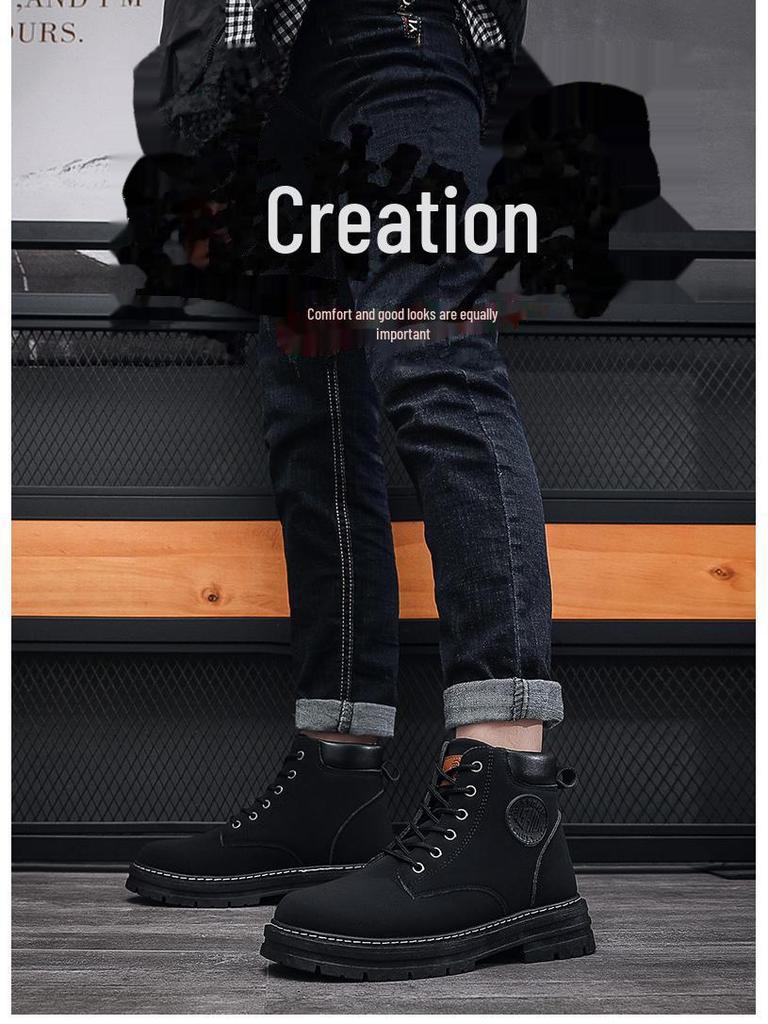 Мужские желтые ботинки Martin осень/зима: Высокий верх, модный, нескользящий, износостойкий, в корейском стиле.