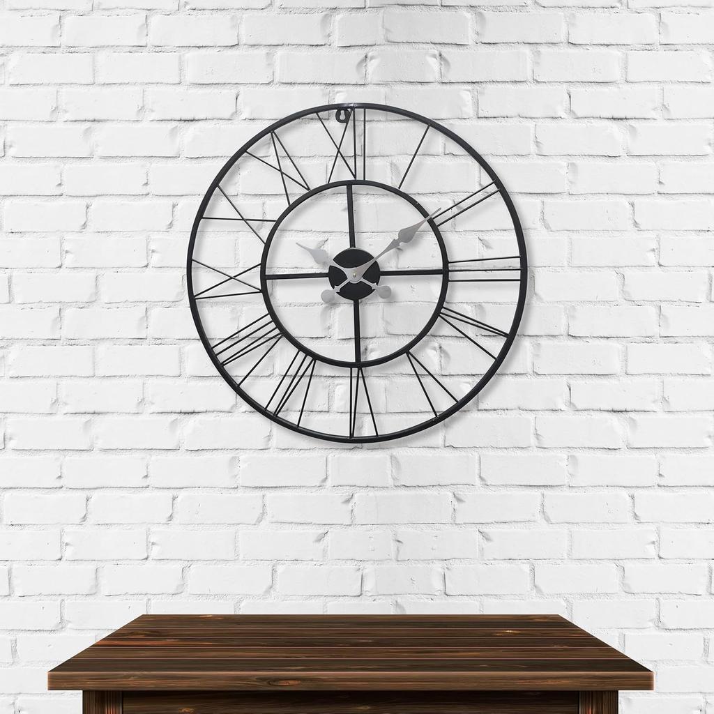 Металлические аналоговые настенные часы, 60 см, легко читаемые для гостиной/дома/кухни - черные (24-дюймовый)