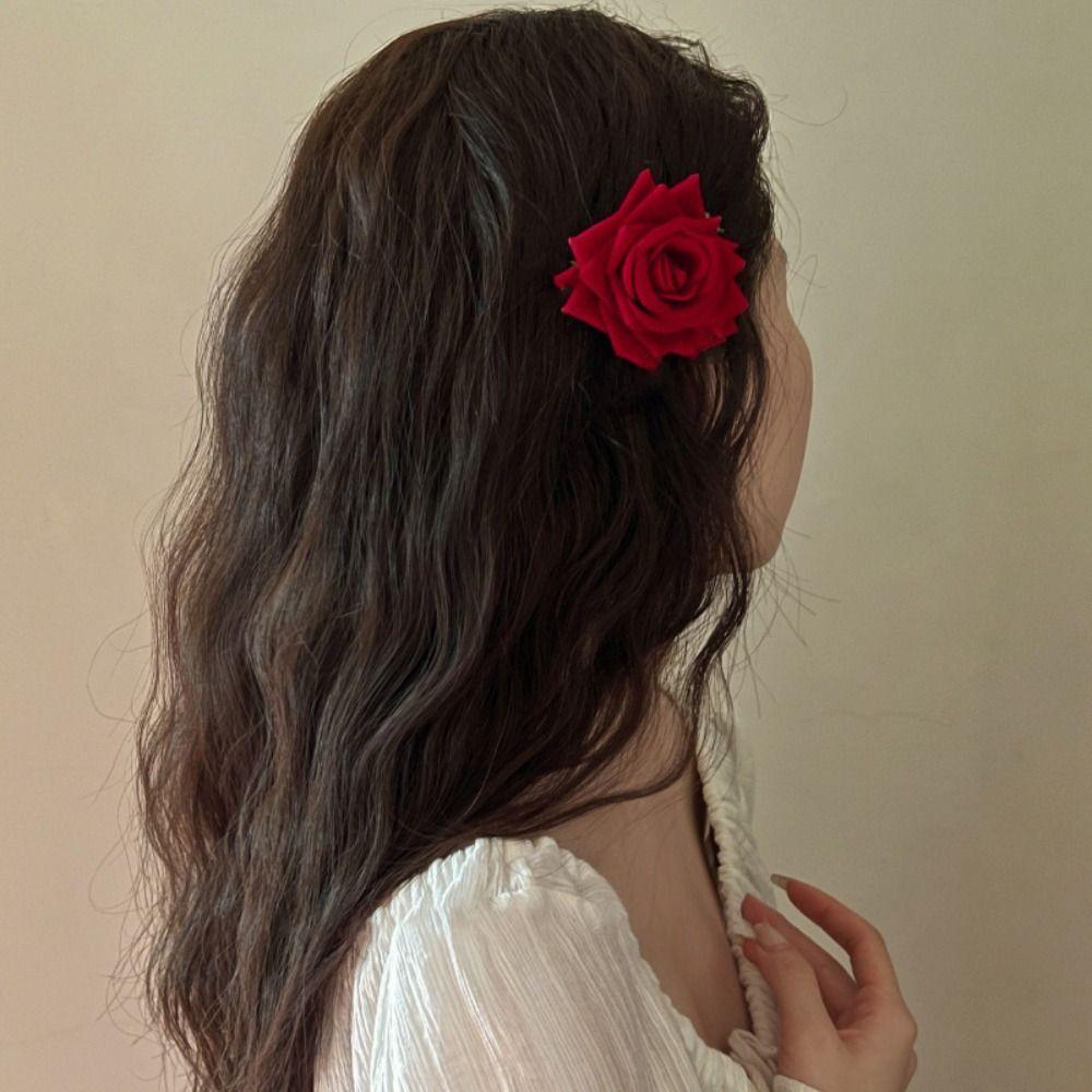 Cloth Red Rose Hairpin Korean Style Girl Hair Clip Sweet Flower Hair Clip  Women