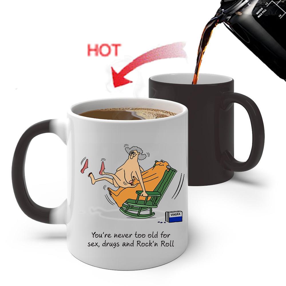 Забавная мультяшная серия, меняющая цвет кружка, керамическая чашка для кофе с ощущением тепла, праздничный подарок для мужчин и женщин