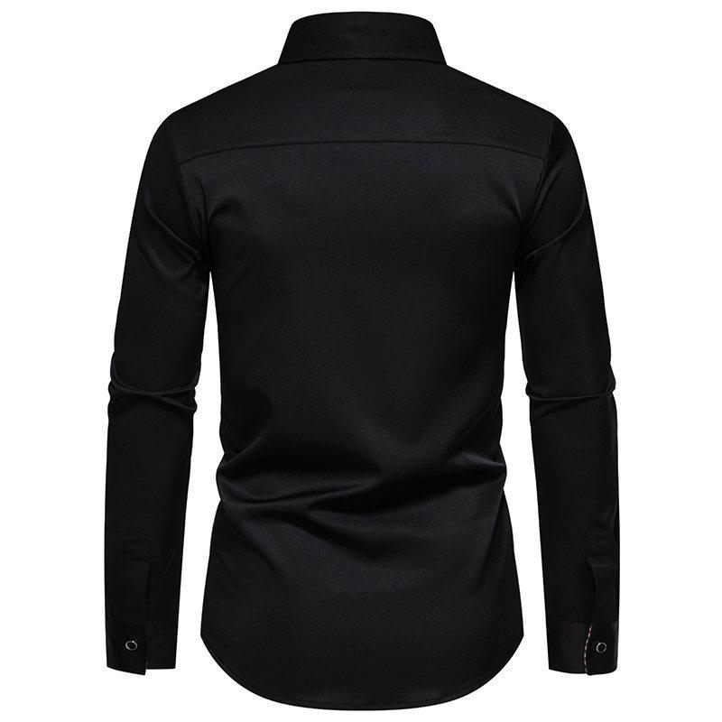 Men S Casual Loose Fit Long Sleeve Color Block Shirt