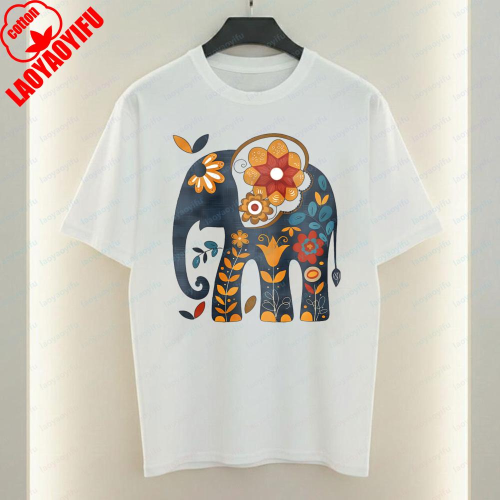 Floral Elephant Unisex TShirt Mexico Style Boho Folk Art Graphic Tops Heritage Classics Casual Style Cotton Tee Women Clothes