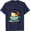 Милый Kawaii котенок в кофейной чашке Графическая футболка Мягкая хлопковая Повседневная футболка для любителей кофе