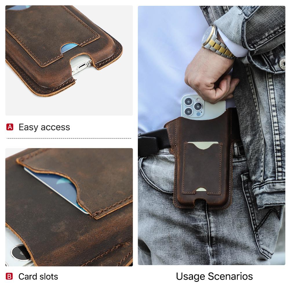 Чехол для телефона из натуральной кожи для мужчин, кобура с петлей для мобильного телефона, чехол с крючком на пояс, поясная сумка для телефона 5,4 дюйма/6,1 дюйма/6,7 дюйма