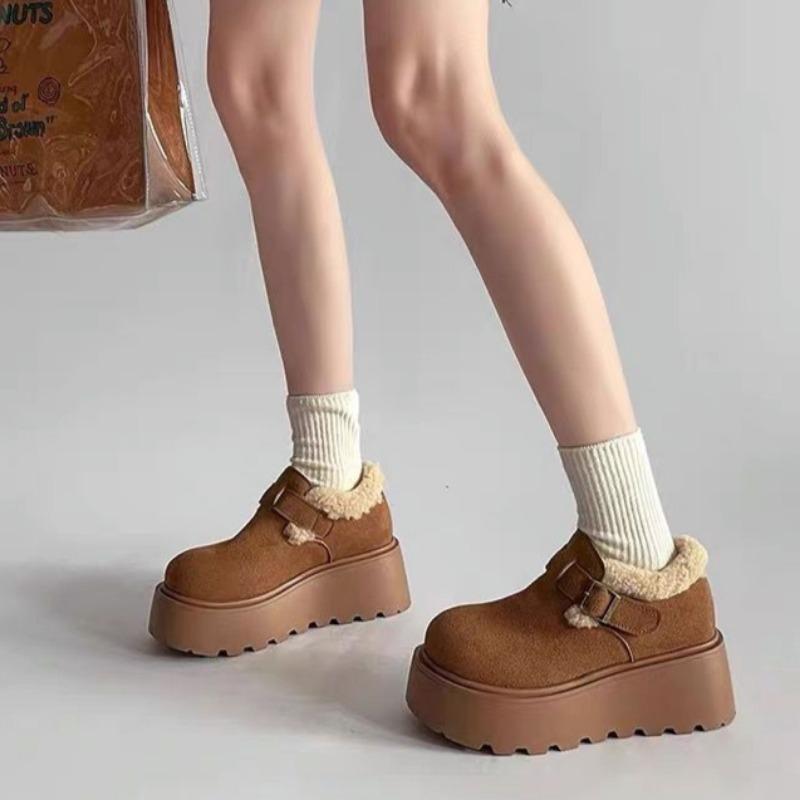 Мода 2024 года, новые зимние женские туфли, плюшевые, теплые, модные, ретро, хлопковые, женские, удобные, на толстой подошве, с пряжкой, зимние ботинки