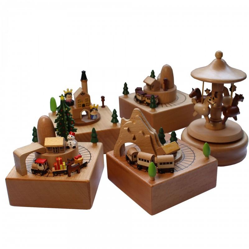 Wooden Music Box Carousel Train Decor Handcrafted Gift Birthday Home Decoration