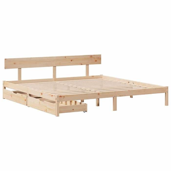 VidaXL Cadre de lit avec tiroirs 200x200 cm bois massif de pin, sommier, cadre de lit double, cadre de lit en bois massif, 3301522