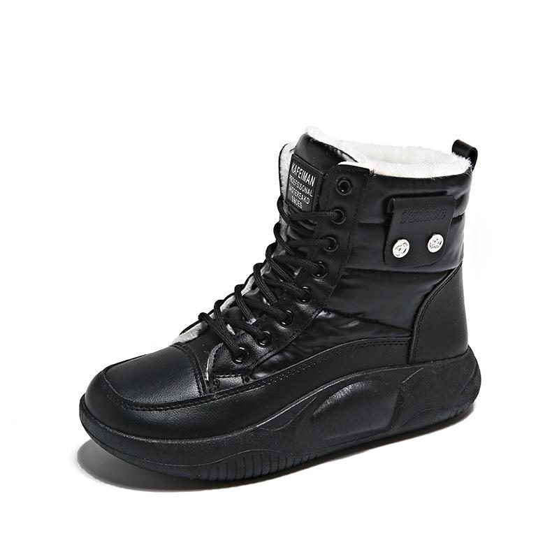 2024 Новые универсальные повседневные теплые высокие студенческие хлопковые туфли на толстой подошве, зимние плюшевые утолщенные нескользящие зимние ботинки для женщин