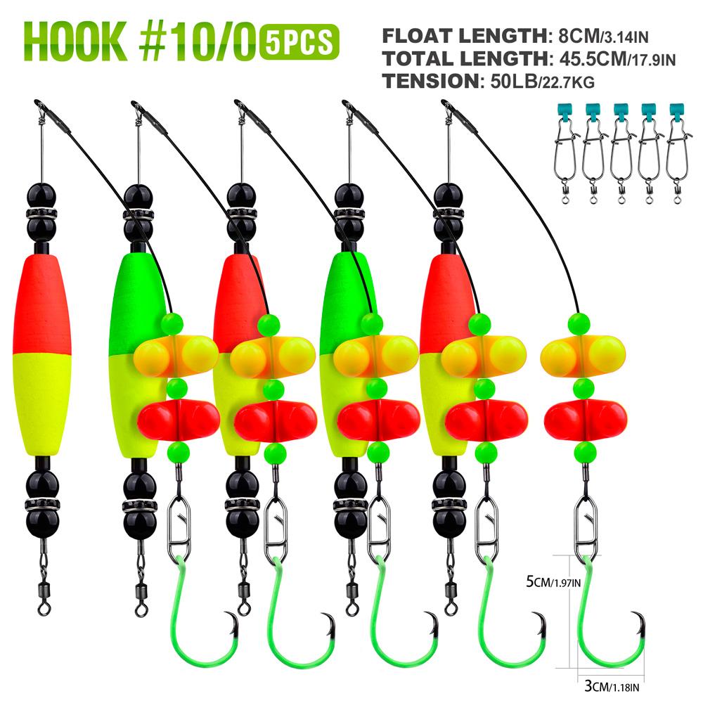 Proberos 5шт Поплавочные оснастки для сома с круглыми крючками 6/0 8/0 Шумные поплавки из пробки и EVA Пенопластовые поплавки Оснастки для наживки Снасть