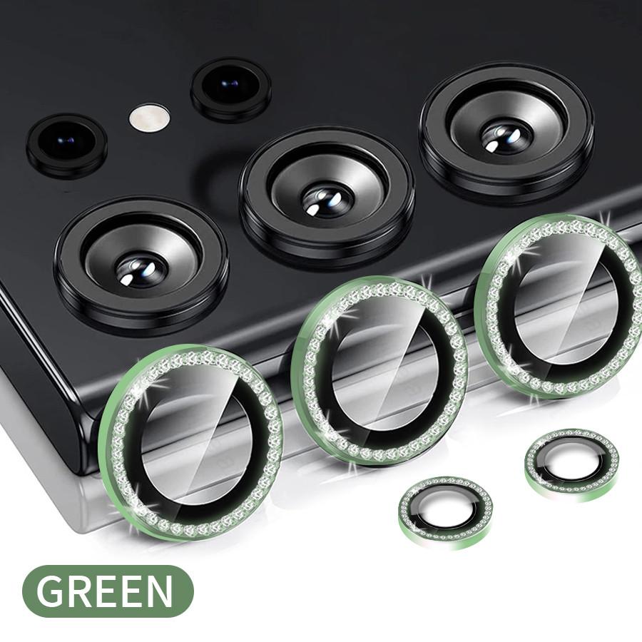 1 Set For Samsung Galaxy S24 S23 Ultra S24 S23 Plus Bling Glitter Diamond Metal Camera Lens Protector Ring with Tempered Glass