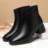 Autumn Winter Soft Leather New Back Zipper Versatile Women Solid Color Fashion Boots Thick-Heel Comfortable Cotton Shoes