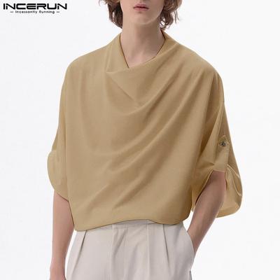 Мужские футболки с рукавом до локтя, с отложным воротником, повседневные, оверсайз