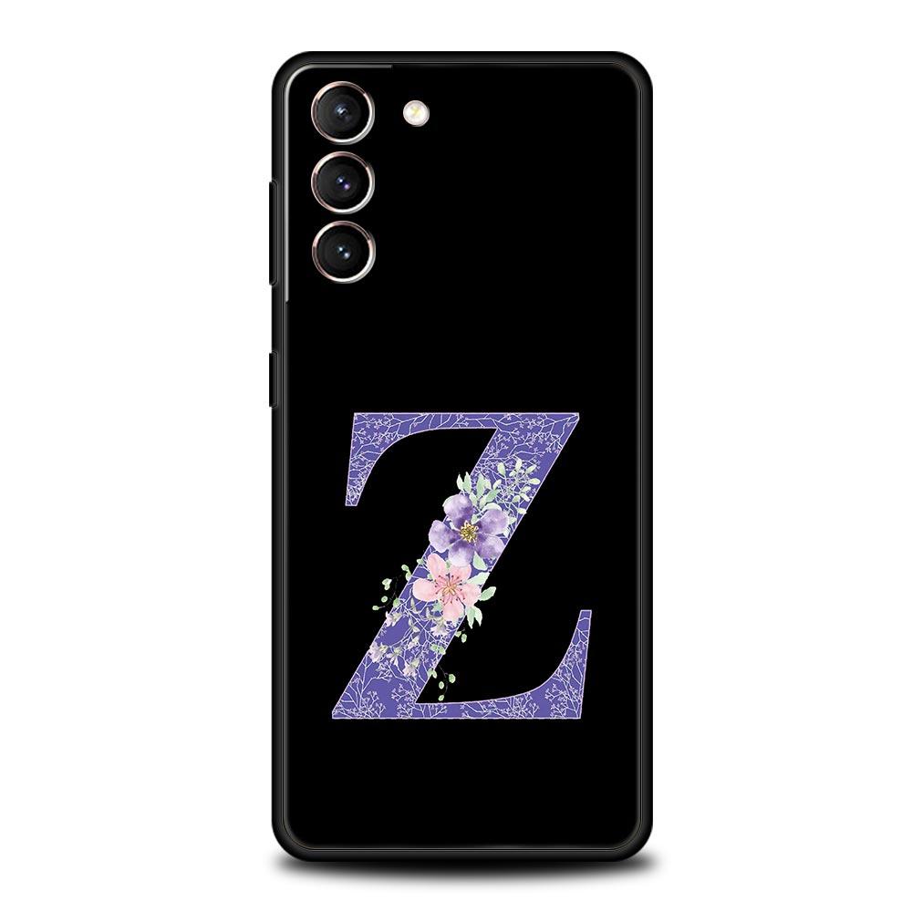 Чехол на телефон с фиолетовым цветком и буквами для Samsung Galaxy S26 Ultra S25 Plus S24 FE S23 S22 5G S21 S20 Черный Мягкий