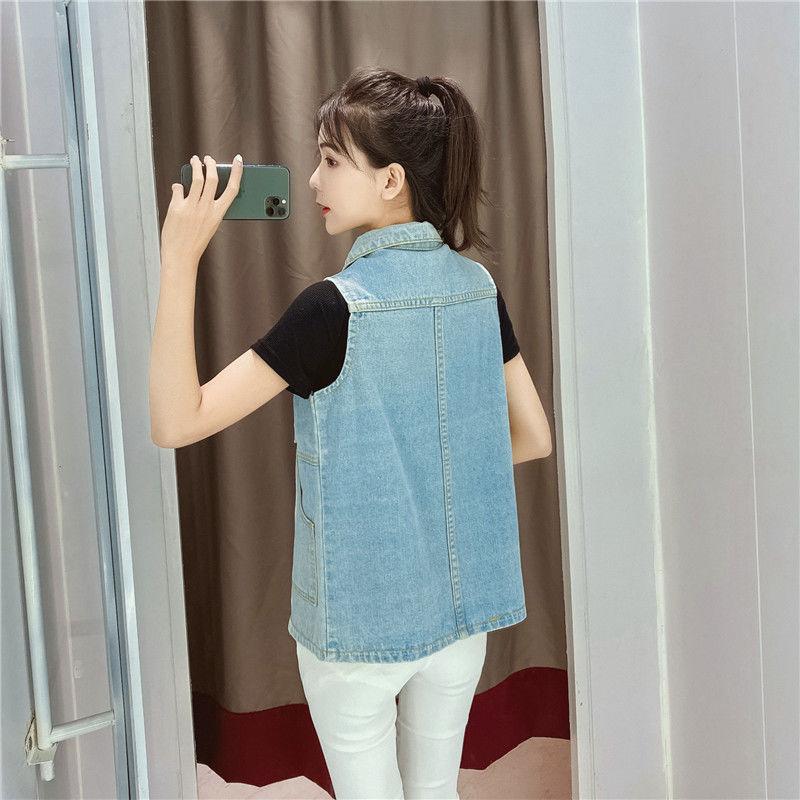 Классический джинсовый жилет женский весенний винтажный корейский модный однобортный пиджак без рукавов