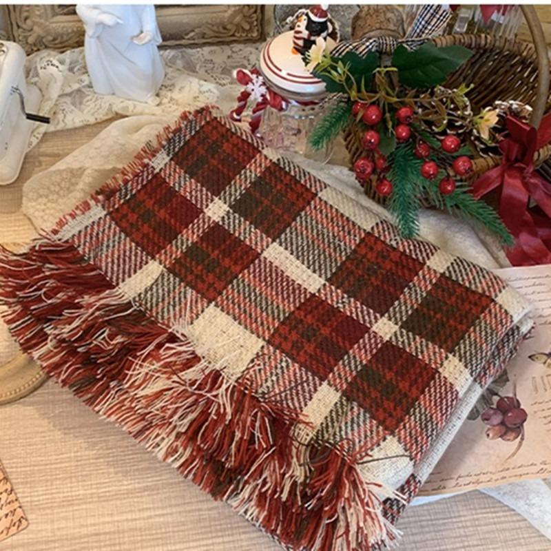 Scarf Plaid Girl Christmas Atmosphere Vintage Versatile Knitting Winter Premium Red Shawl Scarf Scarf