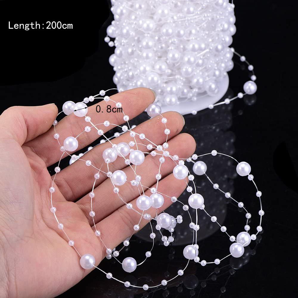 10M 8mm Beads Garland Pearl Strands Fish Chain Ribbon for Christmas Tree Wreath Gift Wrapping Decoration