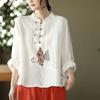 Women's Ethnic Chinese Embroidery T Shirt Top Loose Casual Office Shirt