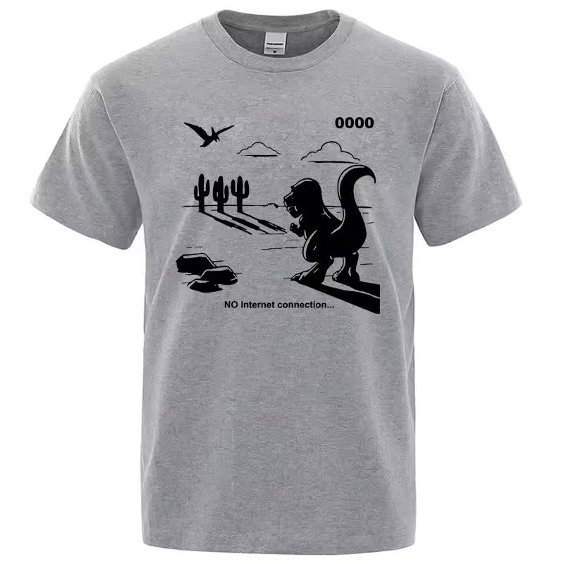 Funny Dinosaur No Internet Connection Graphic T‑Shirt Men Women Humor Geek Print Casual Short Sleeve Crew Neck Fashion Tee