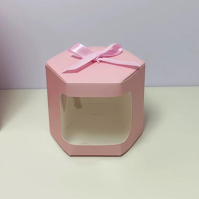 WTEMPO Ribbon Bow Hexagonal Gift Boxes Clear Window Flowers Dolls Presents Display Packaging Boxes DIY Kraft Paper Universal Storage Boxes