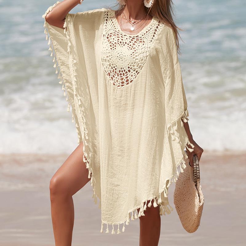Трансграничная праздничная вязаная крючком лоскутная юбка с кисточками для пляжа и кардиган-накидка для защиты от солнца