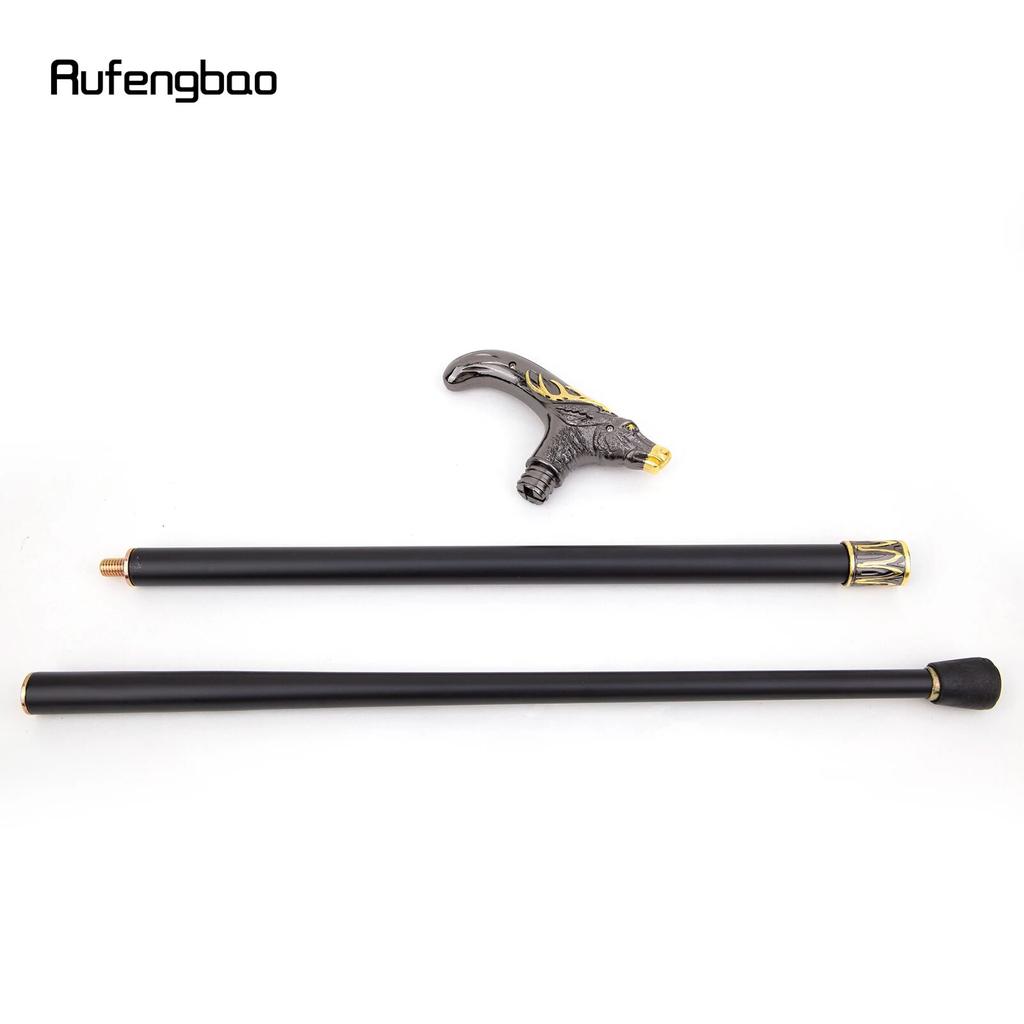 Golden Black Sika Deer Head Walking Cane Fashion Decorative Walking Stick Gentleman Elegant Cosplay Cane Knob Crosier 93cm