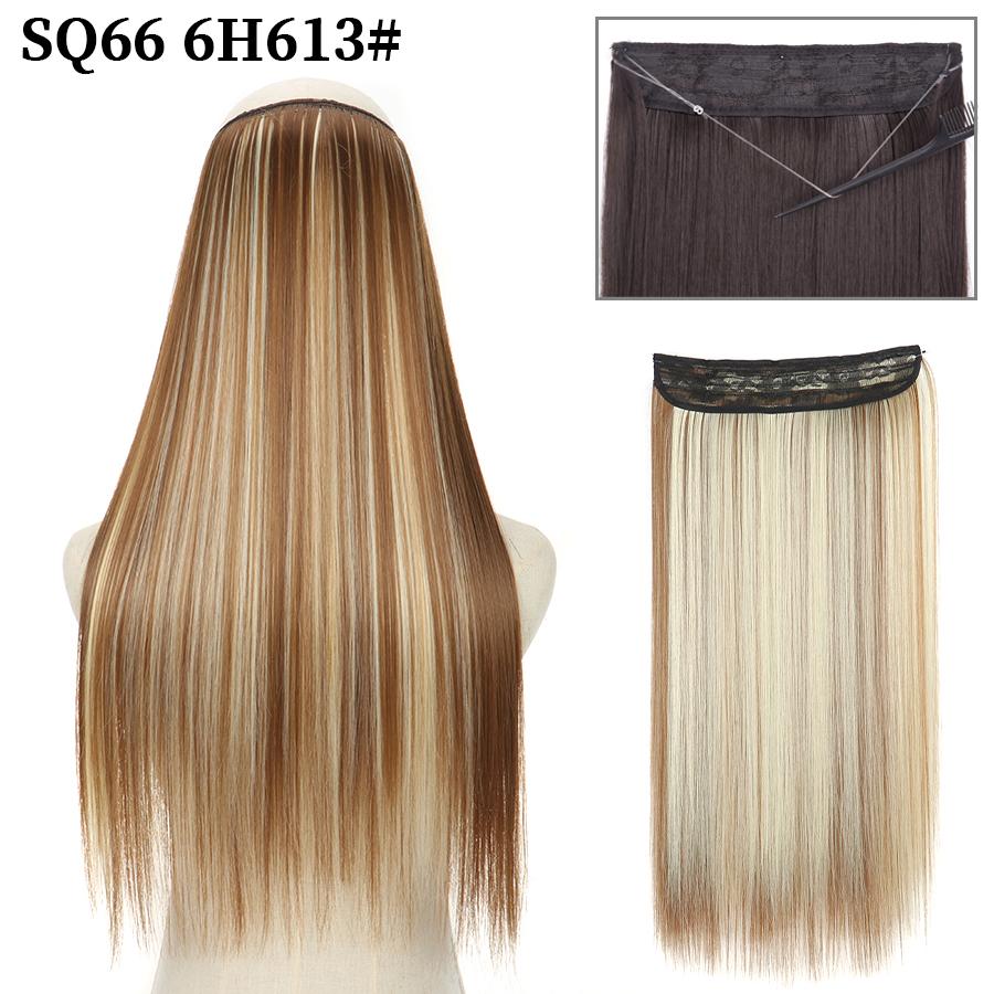 MISS WIG Synthetic Invisible Fish Wire No Clip Wavy Hair Extensions Long Hairpiece Natural Black Brown Blonde for Women Fake Hair Piece