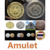 Retro Vintage Metal Medallion Mayan Aztec Coin Amulet Medal Unisex Women Men Protect Charm Talisman Powerful Wealth Success Health Luck Jewelry