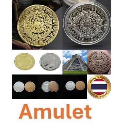 Ретро Винтажный Металлический Медальон Майя Ацтеки Монета Амулет Медаль Унисекс Женский Мужской Защитный Амулет Талисман Мощный Богатство Успех Здоровье Удача Ювелирные Изделия