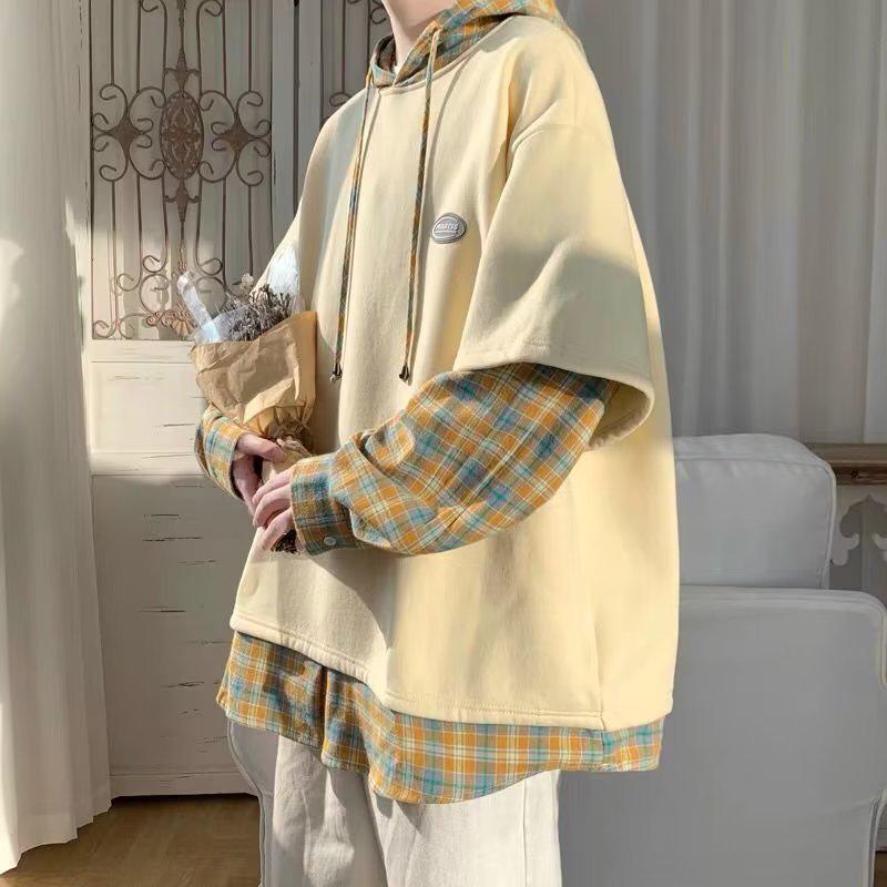 Men's Oversized Trendy Street Style Hoodie – Fake Two-Piece Design, Punk High Street Fashion for Spring and Autumn