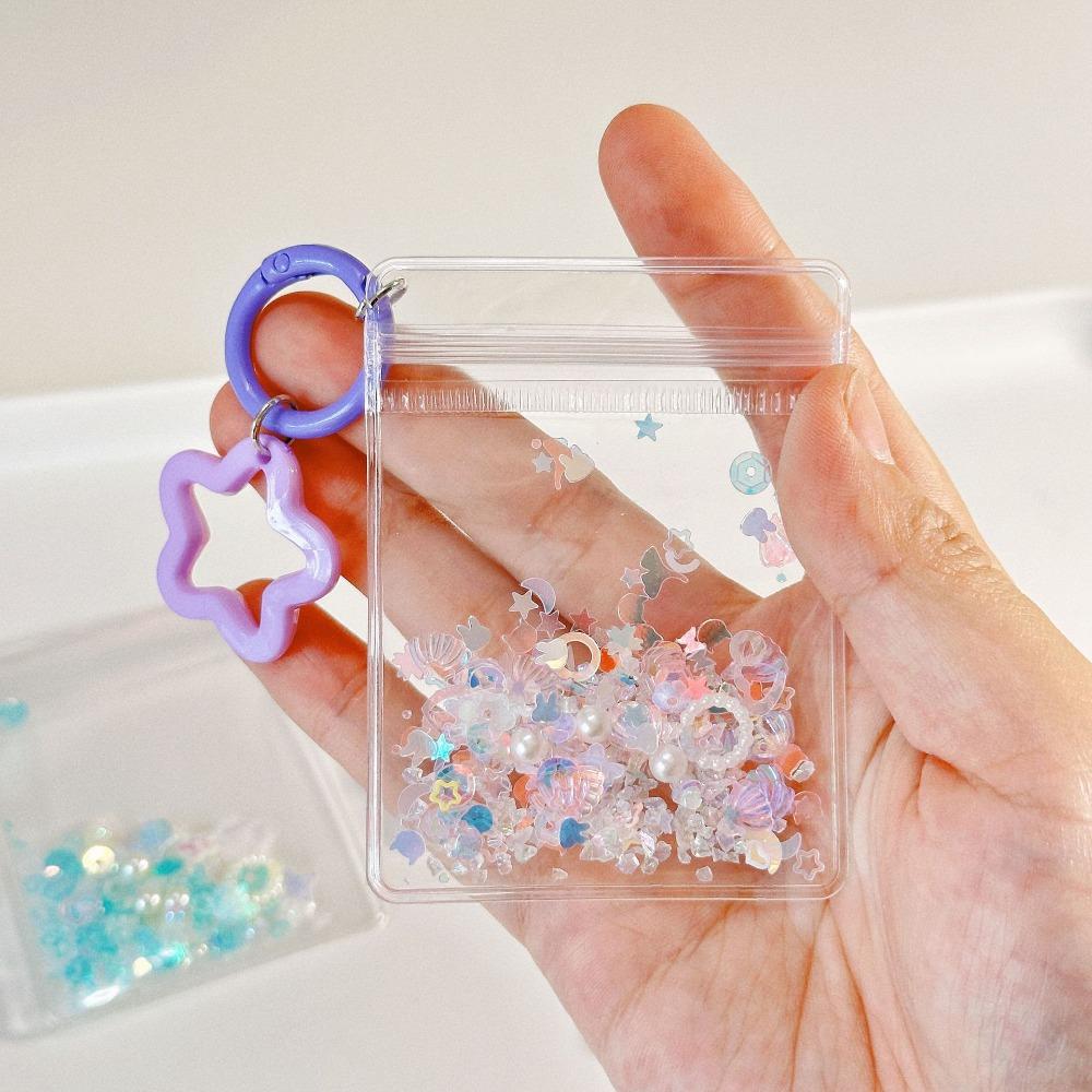 Transparent Cartoon Shake Glitter Bag Beads Doll Bag Keychain Cute Cartoon Doll Storage Bag Girls