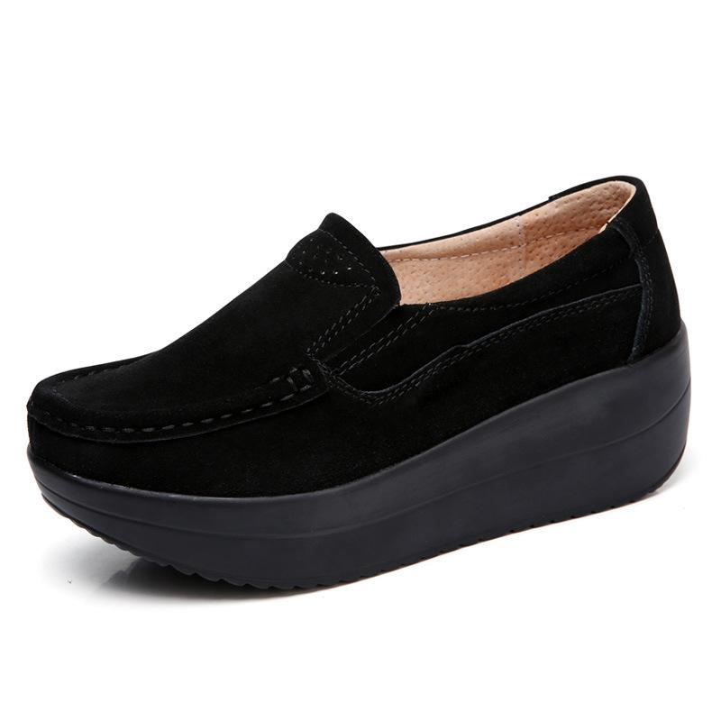 Модная платформа Женская обувь Балетки Кроссовки Замшевая кожа Женская повседневная обувь Слипоны Балетки Каблуки Криперы Мокасины