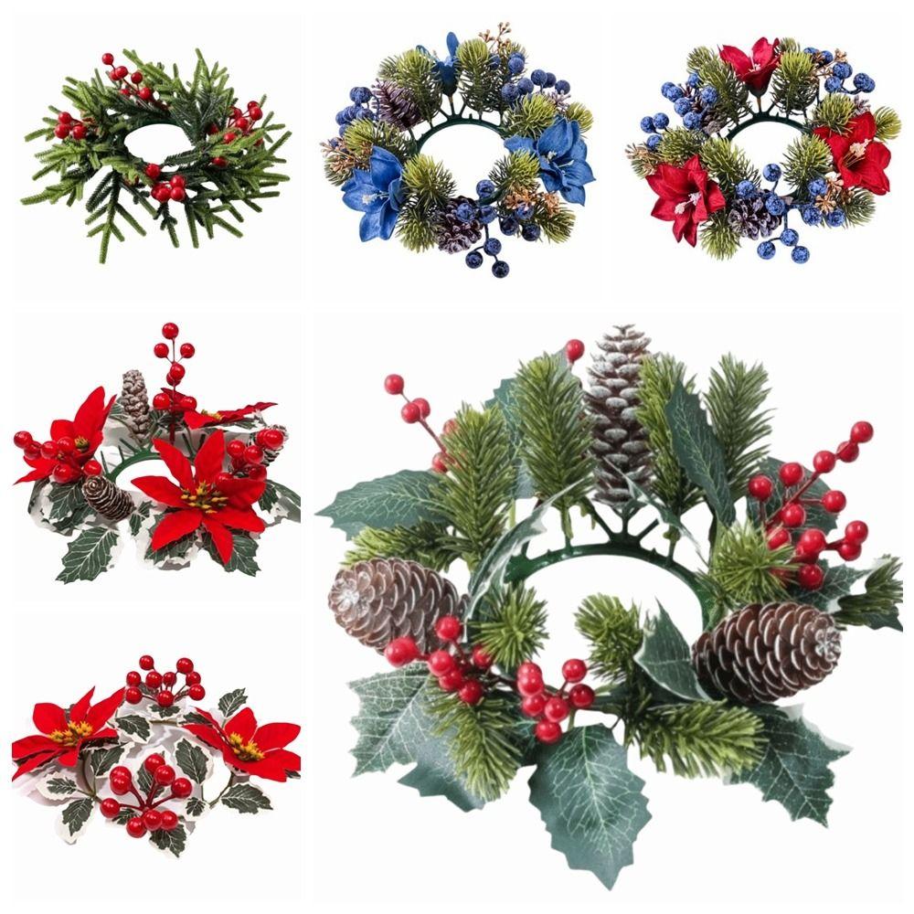 Plastic Christmas Wreath Artificial Flower Pine Candlestick Garland Dining Table