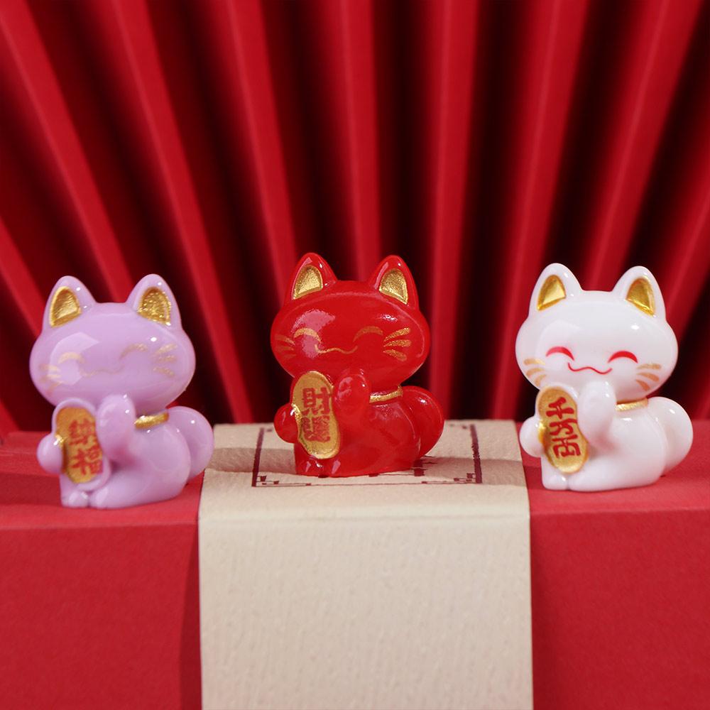 Cartoon Lucky Cat Figurine Cute Animal Model Miniatures Home Decor Lucky Cat Statue Collectible
