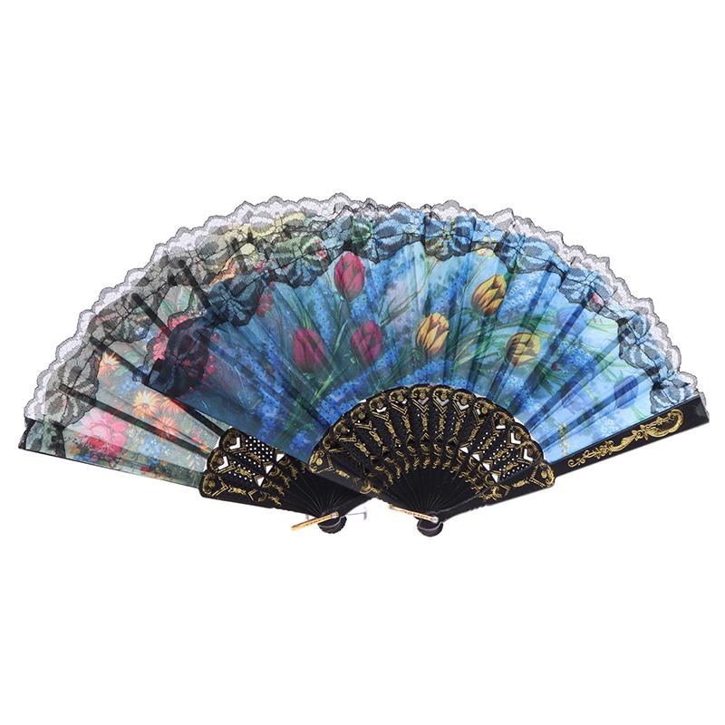 1 шт. кружевной складной веер черный деревянный стержень классический танцевальный складной веер высокое качество элегантный женский веер домашний декор