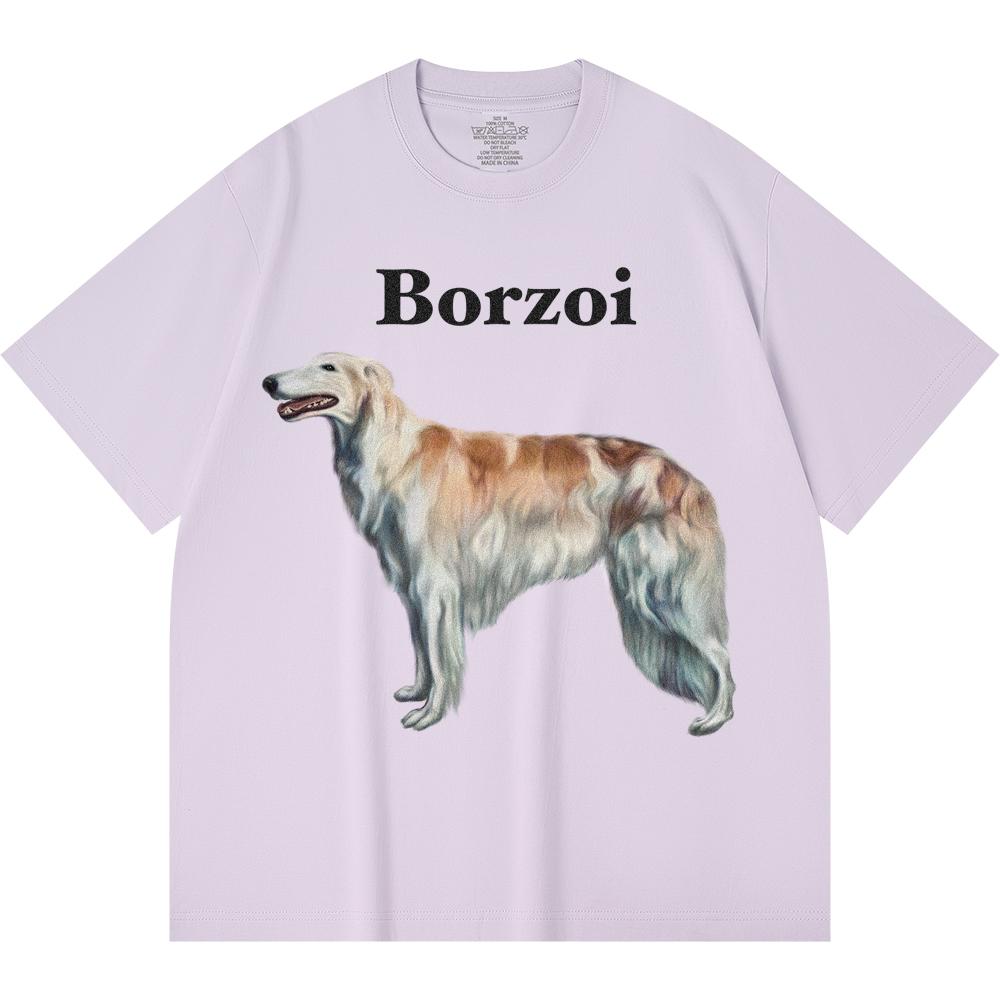 230GSM 100% Cotton T-Shirt Borzoi Print Tees Funny Harajuku Style Combed Cotton Tshirt