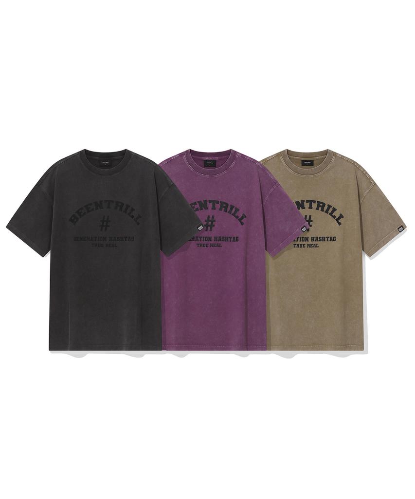 BEENTRILL Футболка с пигментным принтом, логотипом-аркой и хэштегом (хаки)