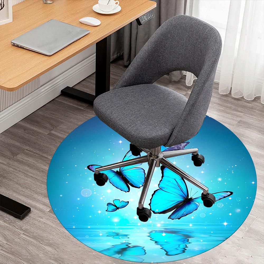 1pc Butterfly, Water Round Chair mat Area Rug - Non-Slip, Floor Mat for Office, Bedroom, home decor Christmas Gift p0811120