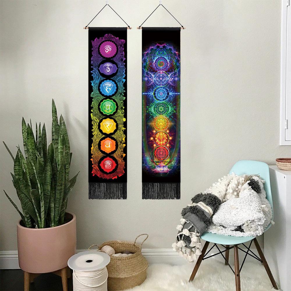 Seven Chakra Tapestry Vertical Wall Hanging Tree of Life Tapestry Tassel Yoga Meditation Tapestry for Bedroom Living Decoration