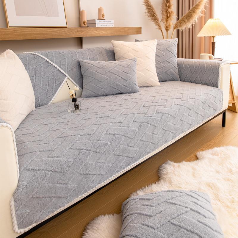 Утолщенный плюшевый чехол для дивана, сплошной цвет, нескользящая подушка, комбинированный диван-полотенце для мебели для гостиной, современный домашний декор