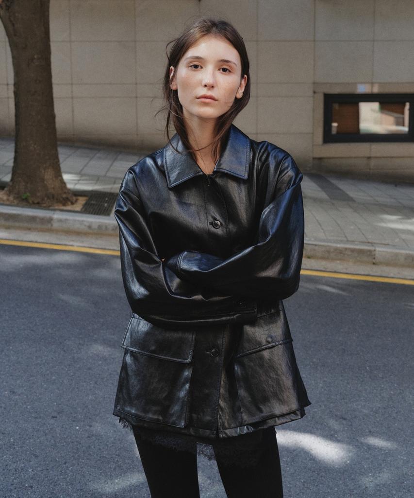 OLIVE DES OLIVE Leather Work Jacket Oe6Xj8780