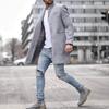 Men Woolen Coat Lapel Long Sleeve Mid-length Overcoat Solid Color Single Breasted Long Outwear with Side Pockets