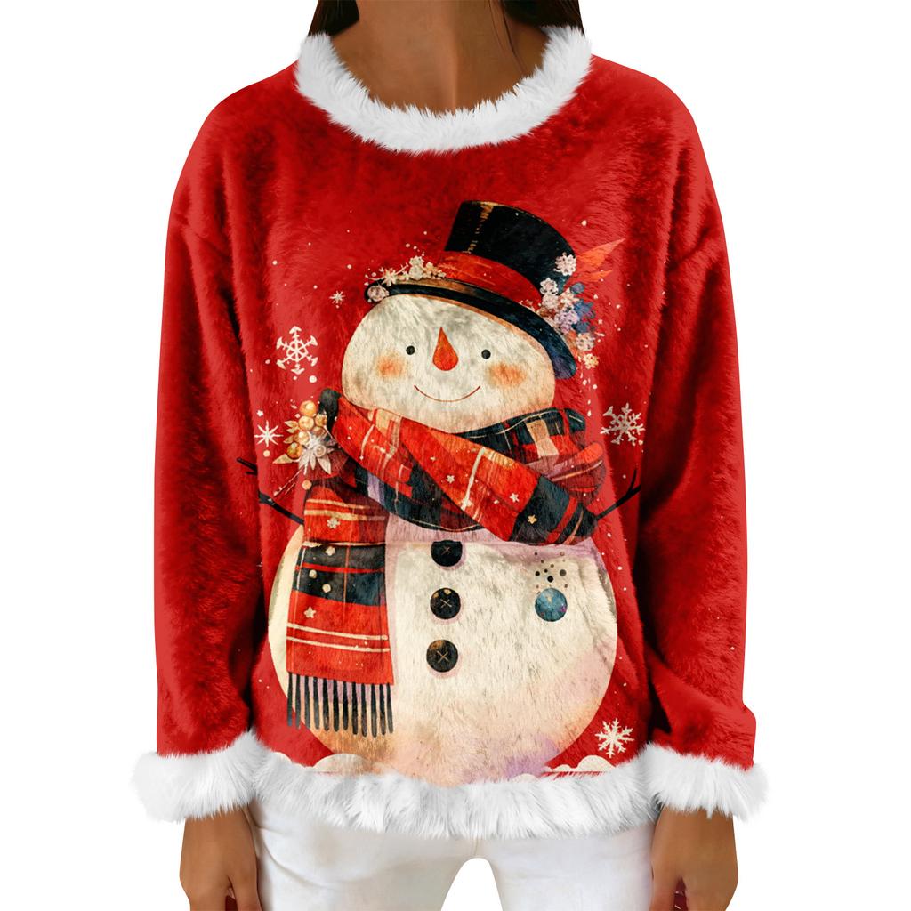 Women's Casual Fleece Sweatshirt  Long-Sleeve Round  Neck Casual Comfortable Loose-Fit Lightweight Women's Flannel Sweatshirt