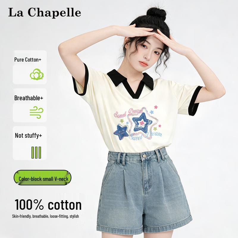 La Chapelle Футболка в стиле Sweet Girl с цветными блоками и отложным воротником