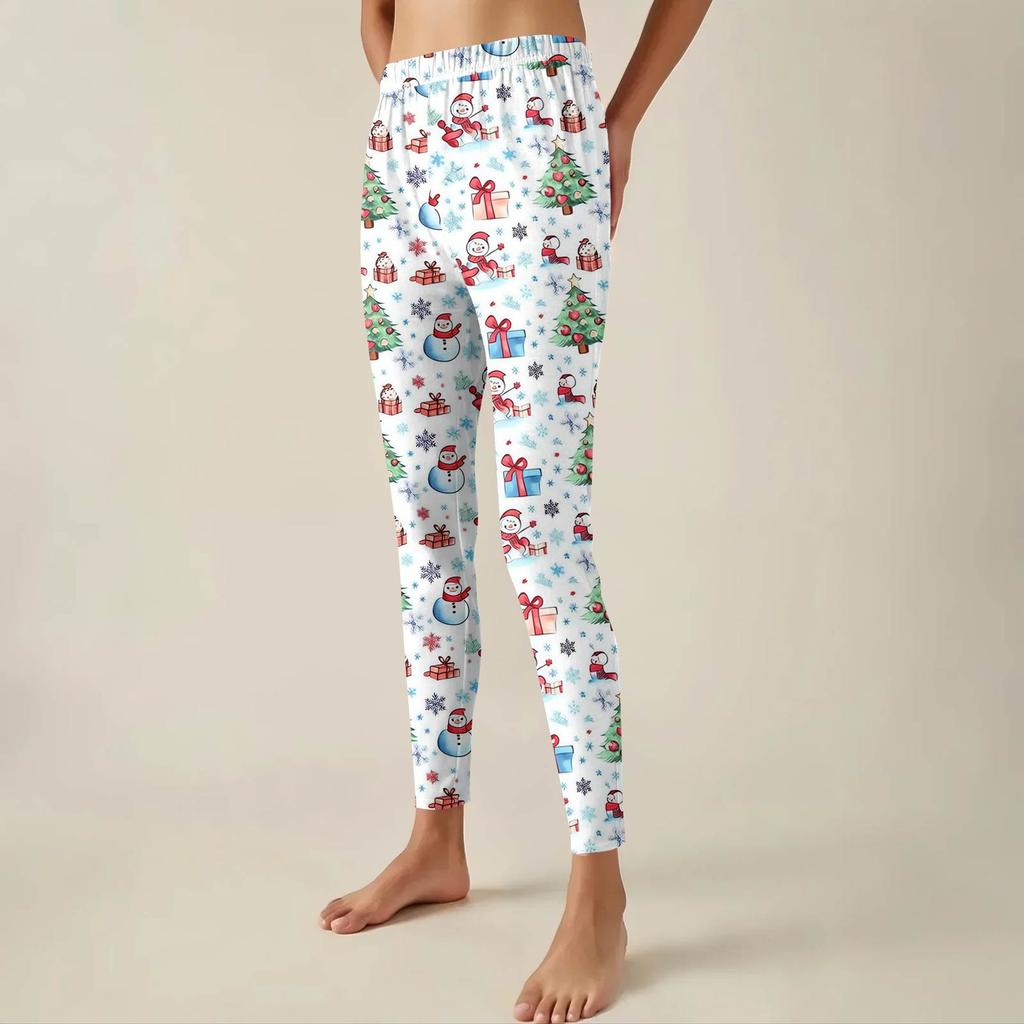 Women's Pants Christmas Printed Stretchy Soft Bottoms Casual Home Sleeping Pants
