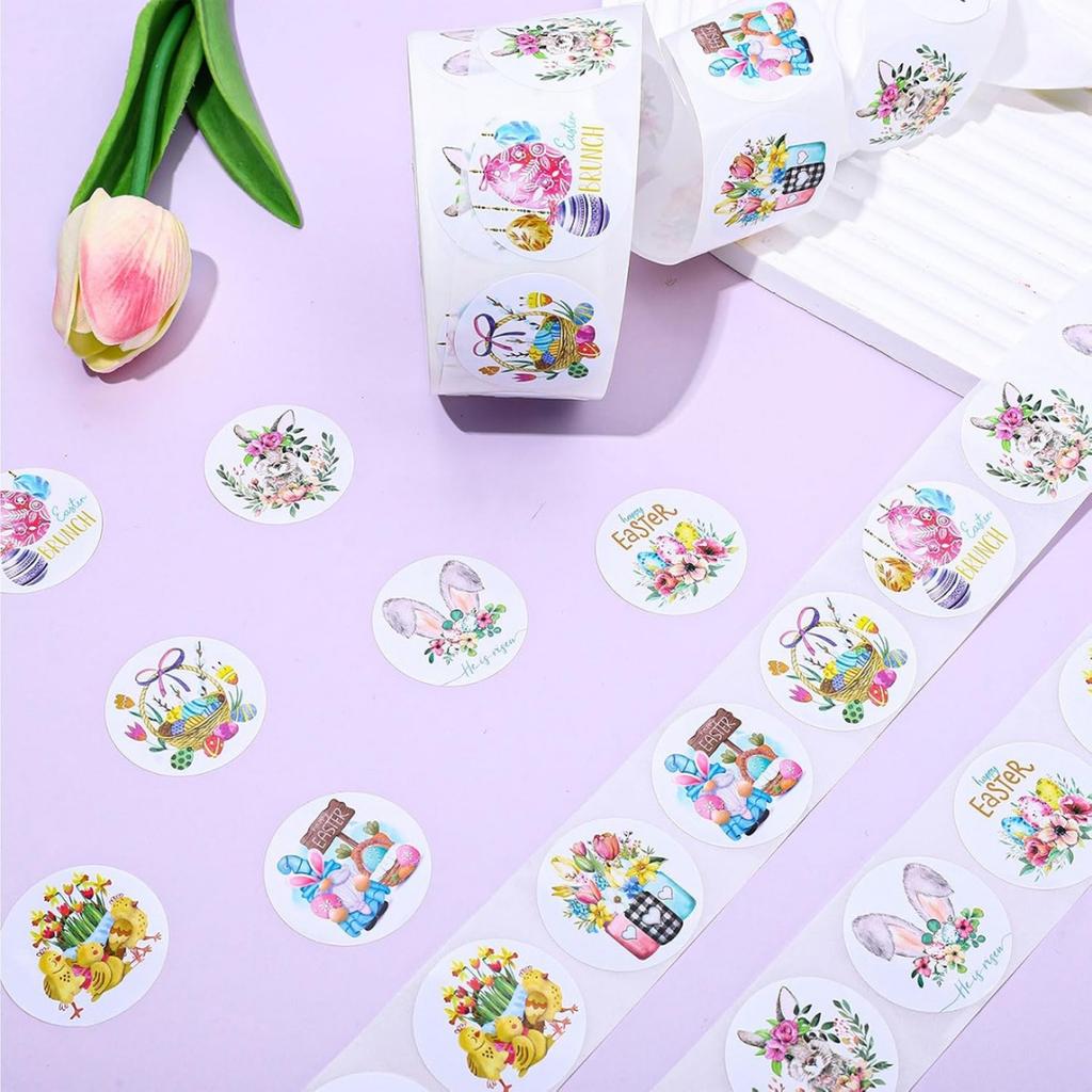Happy Easter Stickers 500pcs Cute Rabbit Stickers Gift Sealing Labels Baking Package DIY Wrapping Box Gift Bag Decor 2.5CM/1inch