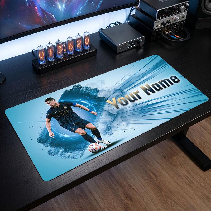 Cristiano Ronaldo Custom Large Mouse Pad, Personalized Name Text Print, Football Logo Non‑Slip Desk Mat Gaming Gift