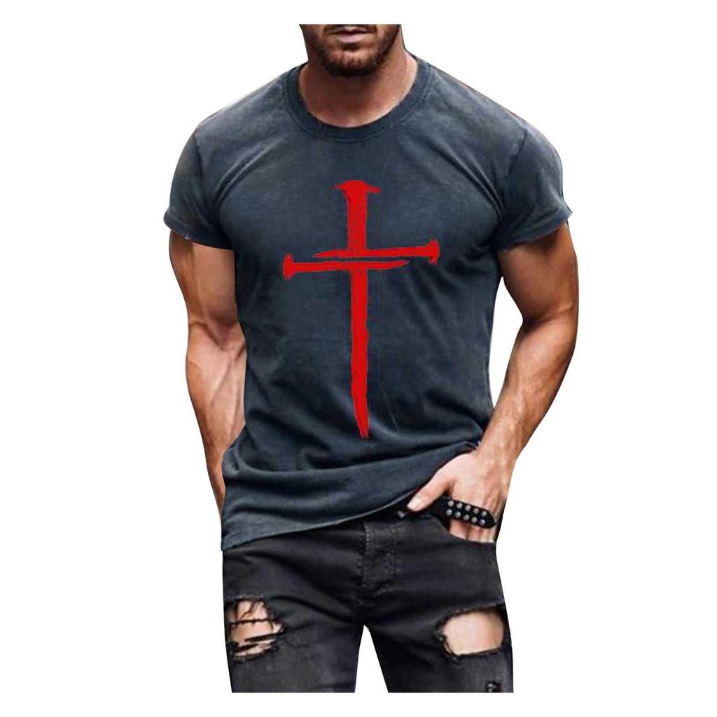 Мужская уличная мода Крест вера с принтом Круглый воротник С короткими рукавами Т-образный рукав