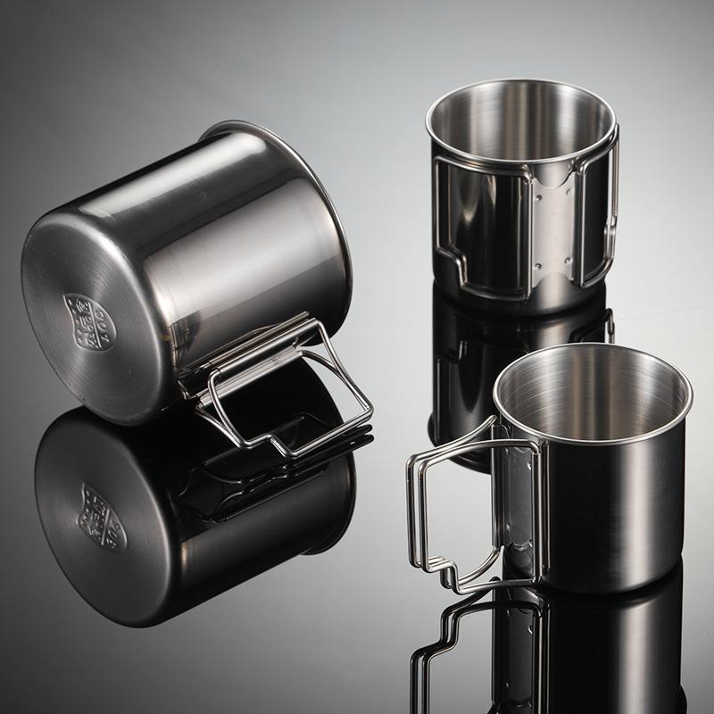 Стакан для воды из нержавеющей стали 304, многофункциональная металлическая походная кружка, однослойная складная ручка, пивная кружка